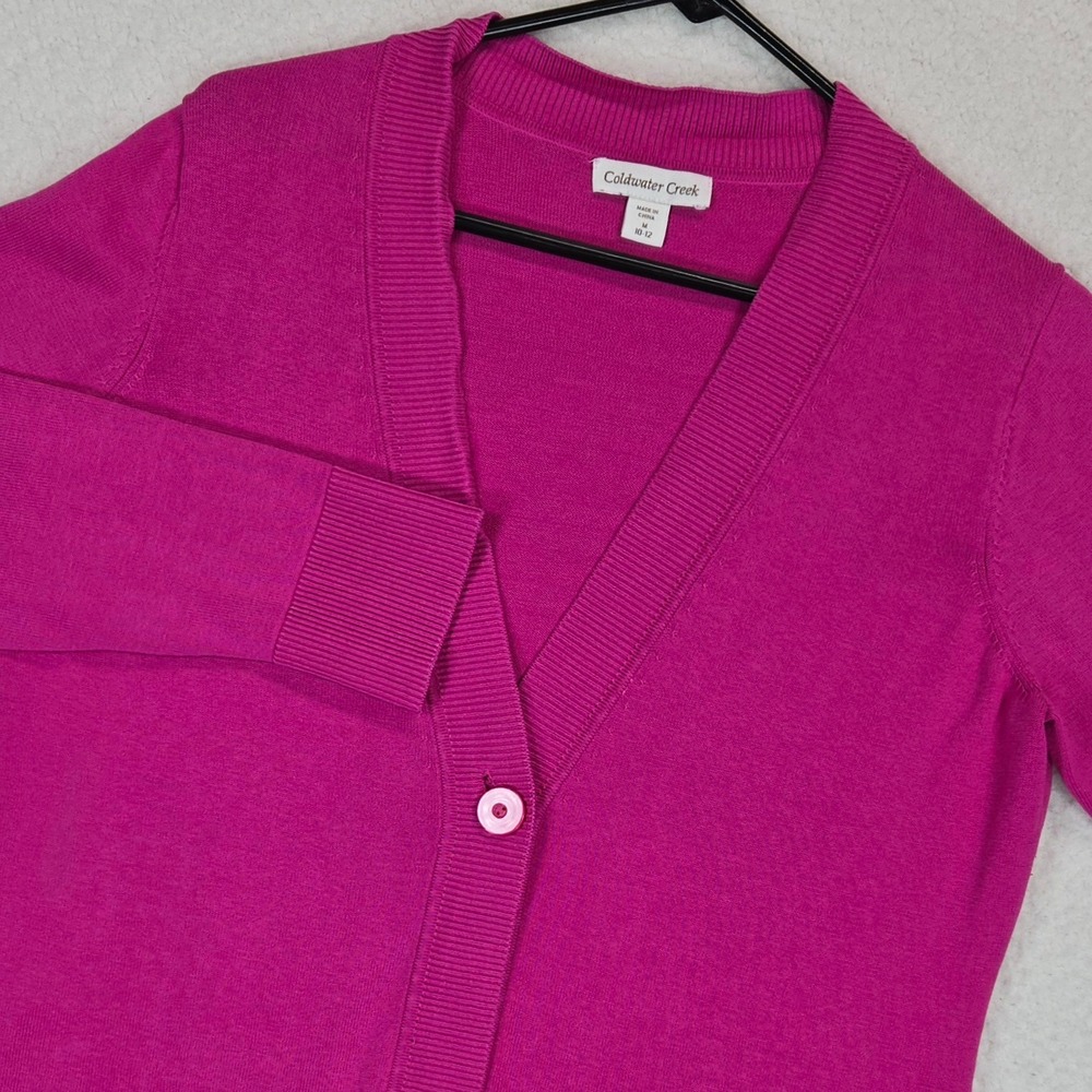 Coldwater Creek Women Cardigan M Pink Silk Blend Button Front Sweater